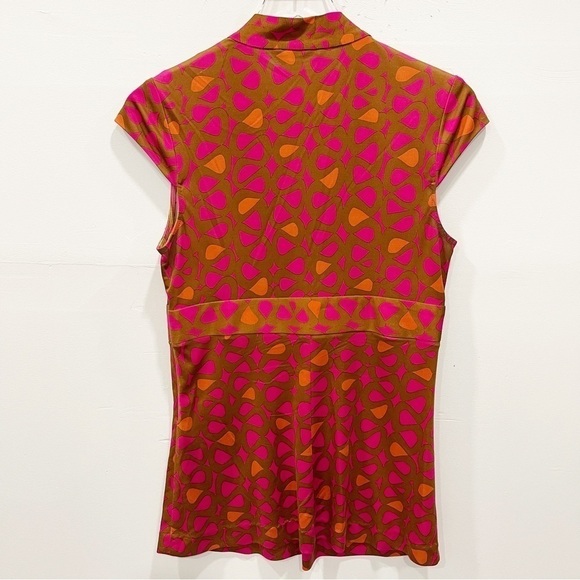 Trina Turk Silk V-Neck Printed Retro Blouse Size 6 - Picture 2 of 8